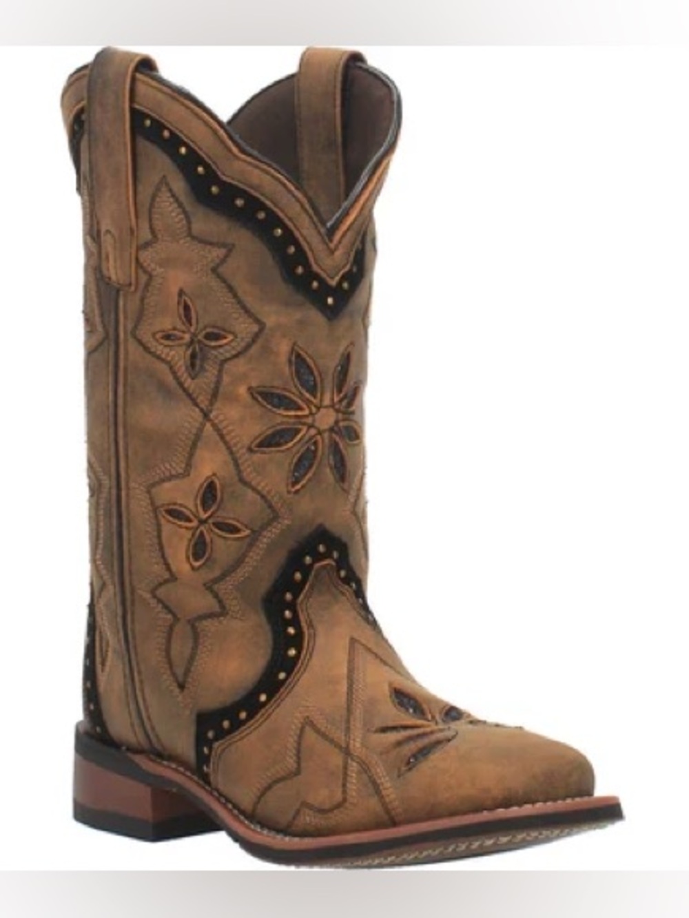 Laredo 5844 Honey Western Cowboy Boots Women 7 M Leather Cutout Studded NIB
